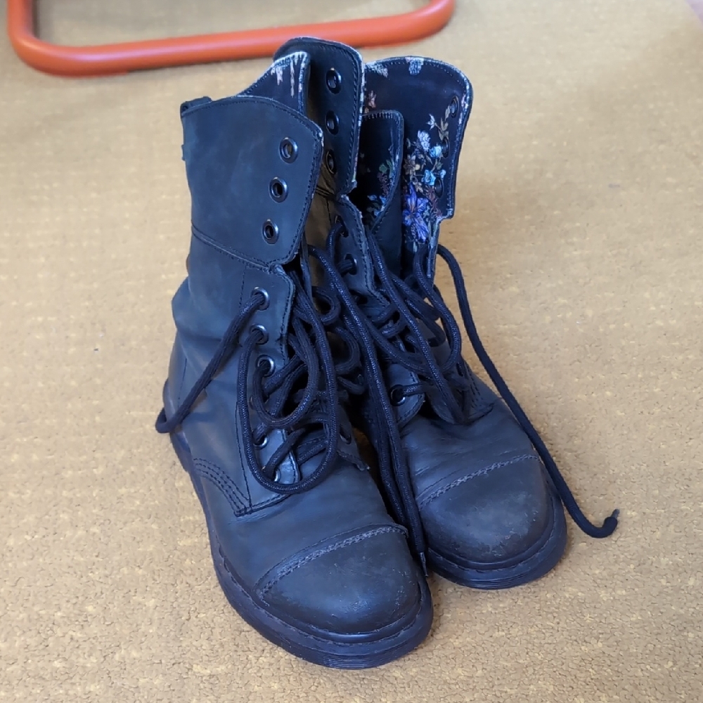 Dr. Martens Black Boots with Floral Lining